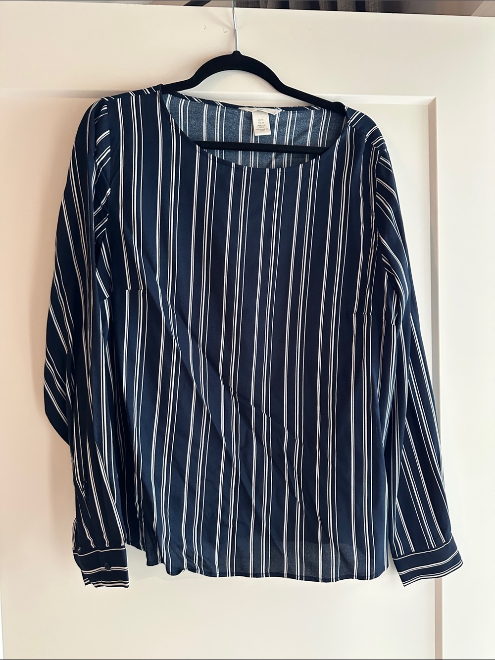 H&M Navy and White Vertical Stripe Long-Sleeve Blouse